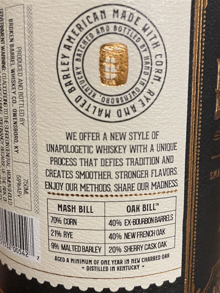 Broken Barrel Cask Strength Bourbon Label