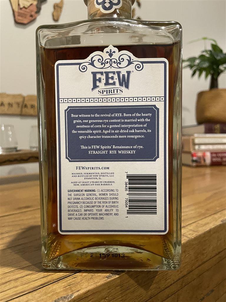 Few Straight Rye Whiskey Back of the Bottle Label