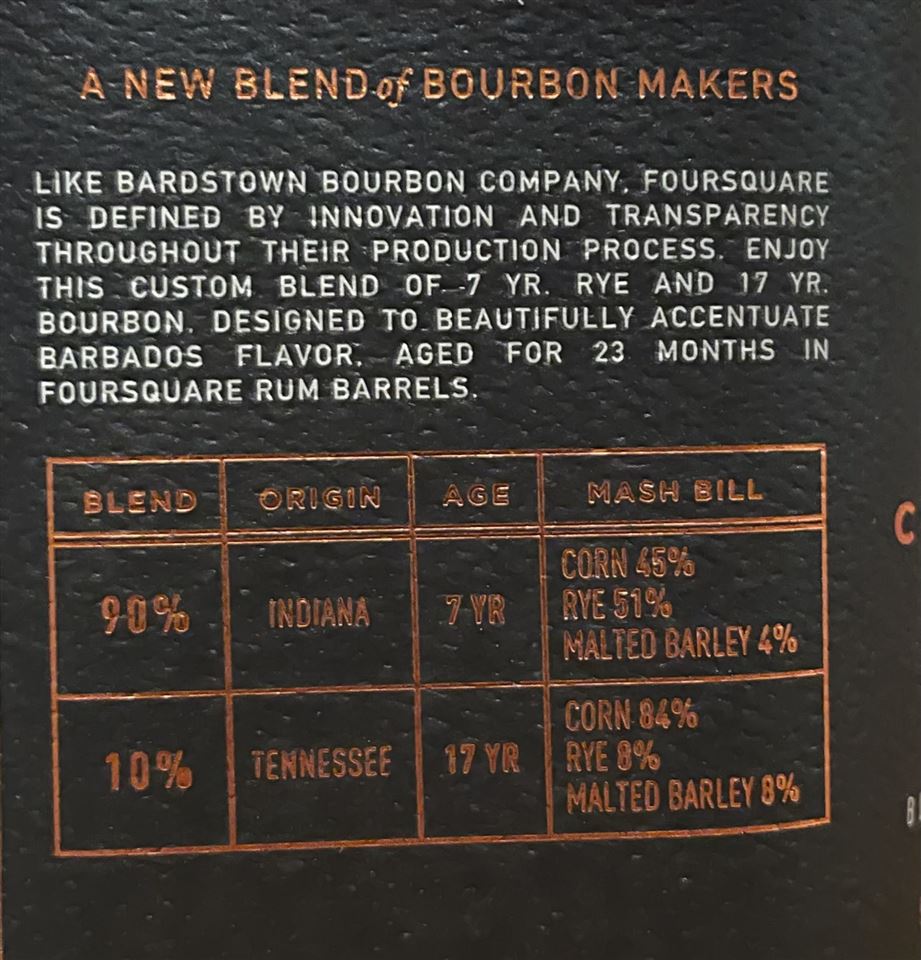 Label of Bardstown Bourbon Collaborative Series Foursquare Barbados Rum