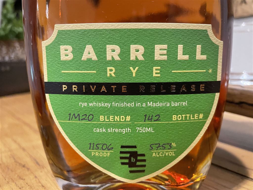 Front label of Barrell Rye Private Release 1M20 Madeira Barrel