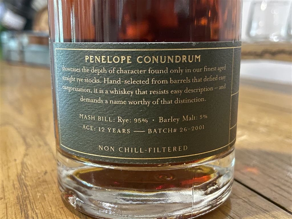 Penelope Conundrum 12 Year Straight Rye Whiskey Label