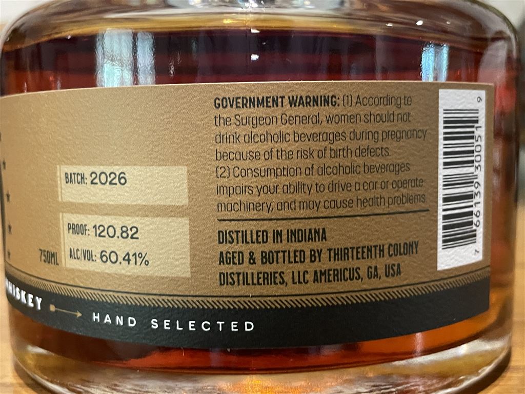 Thirteenth Colony Distilleries 2026 Cask Strength Southern Bourbon Label